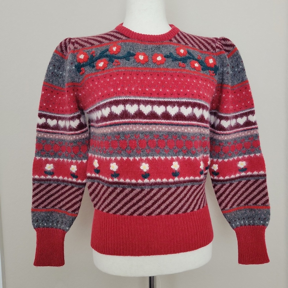 Vtg Susan Bristol Concepts Sweater Sz S Wool Blend Cottagecore Fair Isle Hearts